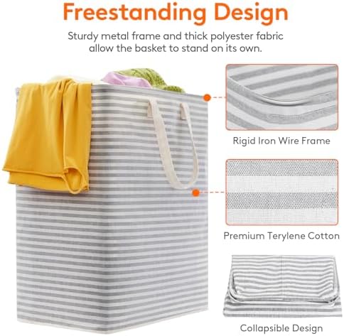 Lifewit 100L Large Laundry Baskets, 3 Pack, Reinforced Handles, Grey | Collapsible Laundry Hamper, Dirty Clothes Hamper, Waterproof Freestanding Design for Dorm, Laundry Room, Bedroom, Bathroom - Image 2