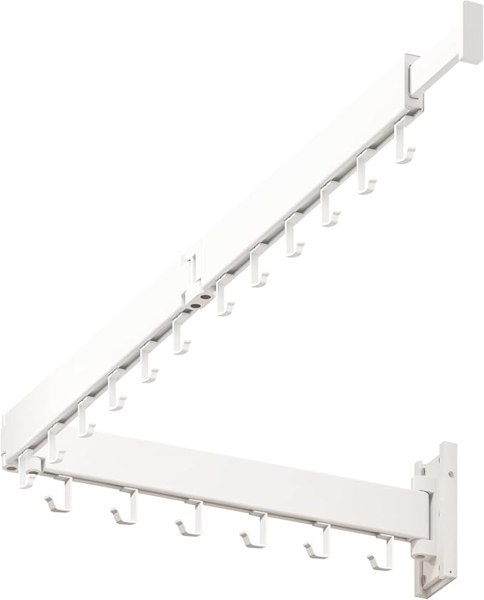 Clothes Drying Rack,Laundry Drying rack,Wall Mounted Clothes Rack,Clothes Hanging Rack,Laundry Rack Wall Mount,Folding Retractable Collapsible Drying Rack Clothing (Three-Poles,J Hooks,White) - Image 9