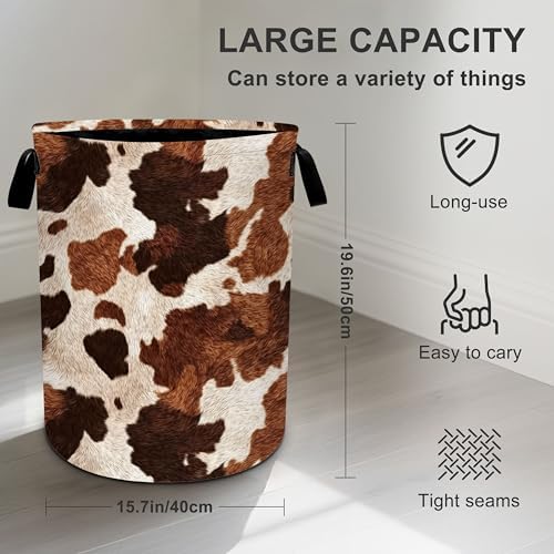 Cow Fur Print Laundry Basket Storage Bin Foldable Laundry Hamper Clothes Storage Bucket Organizer 19.6x15.7 Inch For Laundry Room/Bedroom/Bathroom - Image 4