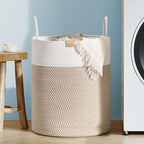 Nunsino Laundry Hamper 62L,Large Laundry Basket for Clothes,Decorative Storage Basket for Blankets,Cotton Rope Woven basket for bedroom,Brown White by Nunsino