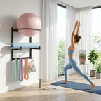 Wall Mounted Yoga Ball and Mat Holder, Space-Saving Home Gym Organizer and Storage Rack Fits 55-75cm Stability Ball with 5 Hooks for Resistance Bands and Equipment - Image 5