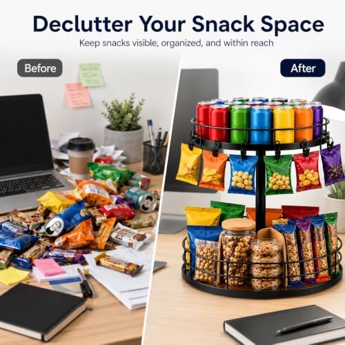2 Tier Snack Organizer Lazy Susan with Chip Clips - Image 6