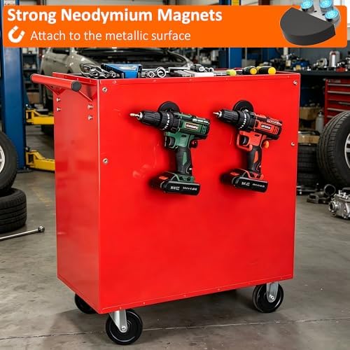 MUTUACTOR Magnetic Hooks,4Pack Strong Heavy Duty Magnet Hook for Hanging,Non-Slip Rubber Coated Utility Magnetic Hooks for Storage Garage Tools Power Drill Driver Tool Chest Locker(Orange) - Image 2