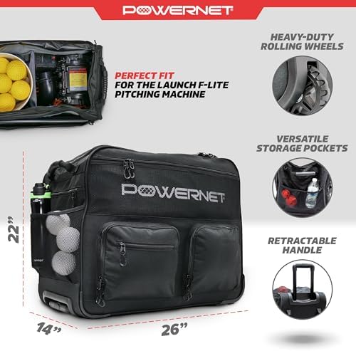 PowerNet Rolling Bucket Bag, Holds 2 6-Gallon Bucket of Baseballs & Softballs, Storage Pockets for Baseball Bat, Gloves & Scoreboards, Fits Launch F-lite Pitching Machine & Balls - Image 3