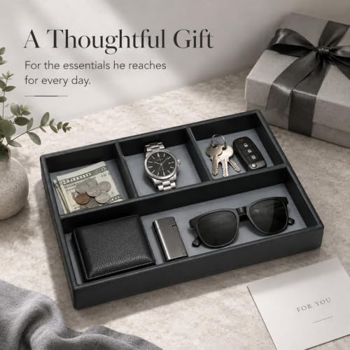 GORESE Leather Valet Tray for Men, Nightstand Organizer Desk Tray, Black - Image 7