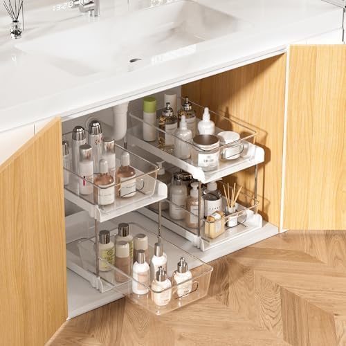 Vtopmart 2 Pack Pull Out Bathroom Under Sink Organizer (S-Standard, White) by Vtopmart