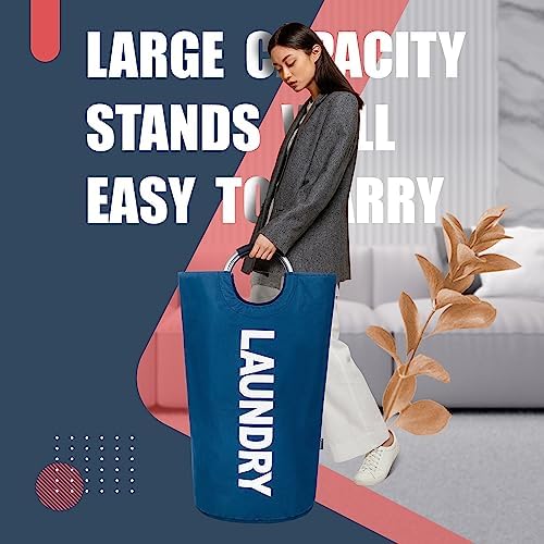 Caroeas 100L Laundry Basket,Large Laundry Hamper, Laundry Bag with Padded Handles, Clothes Hamper Stands Up Well, Collapsible Free Standing Easy Storage Washing Bin (Navy Blue,100L) - Image 2