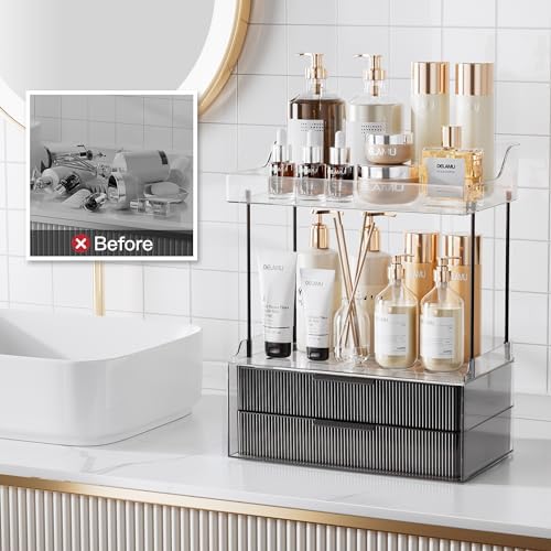 Delamu 4-Tier Makeup Organizer, Bathroom Counter Storage, 2 Drawers,Black - Image 6