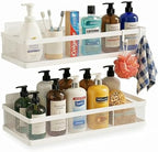 PUSDON Mesh Shower Caddy Wall Mount, Heavy Duty Adhesive Bathroom Shelf Organizer, Rustproof Floating Spice Rack for Kitchen Pantry, Holds 50 LBS, Multi-Purpose Storage White-2 Packs (Netting) by PUSDON