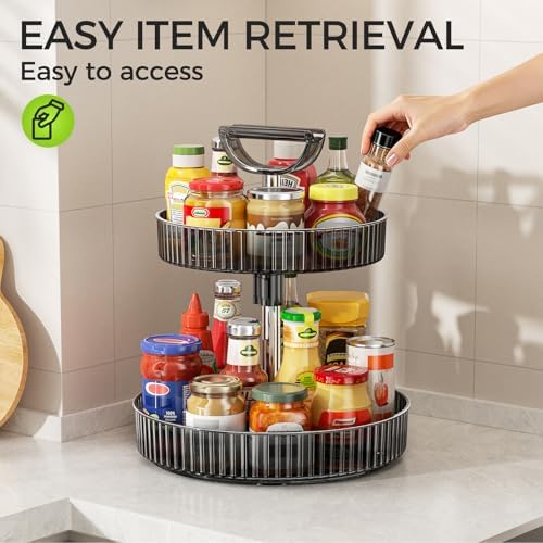 Lazy Susan Organizer – 2 Tier Rotating Spice Rack Turntable, 11.4" Plastic Spinning Organizer for Kitchen Cabinet Pantry Countertop Cupboard Bathroom Storage - Image 3