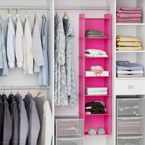 YOUDENOVA Hanging Closet Organizer, Closet Organizers and Storage, Pink | 6-Shelf Hanging Clothes Organizer with Waterproof Oxford Fabric, Ideal for Dorm Room Essentials, Clothes & Shoes - Image 2