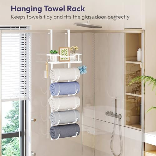 SWTYMIKI Over the Door Towel Rack - 6 Tier Towel Racks for Bathroom Wall Mounted, Towel Holder with Shelf, Hanging Rolled Towel Storage Organizer for Small Bathroom, Camper, RV, White - Image 3