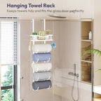 SWTYMIKI Over the Door Towel Rack - 6 Tier Towel Racks for Bathroom Wall Mounted, Towel Holder with Shelf, Hanging Rolled Towel Storage Organizer for Small Bathroom, Camper, RV, White - Image 3