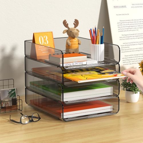FANXIYQ 4-Tier Acrylic Paper Tray Organizer, Brown Office Paper Organizer - Image 2