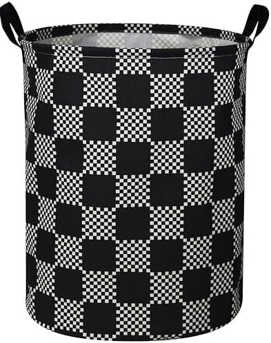 ESSME Boys Laundry Hamper,Kids Hamper Collapsible Canvas Waterproof Storage Bin for Boy, Nursery Hamper,Gift Baskets,toy bins(Black grid) by ESSME