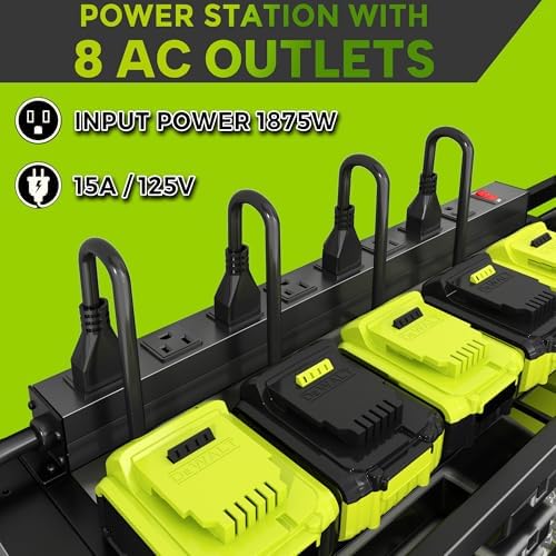 Large Power Tool Organizer Wall Mount with Charging Station, 8 Outlet Power Strip, 4 Layers 8 Drill Holder Heavy Duty Metal Tool Storage Loads 420lbs with Screwdriver Holder, Utility Racks for Garage - Image 3
