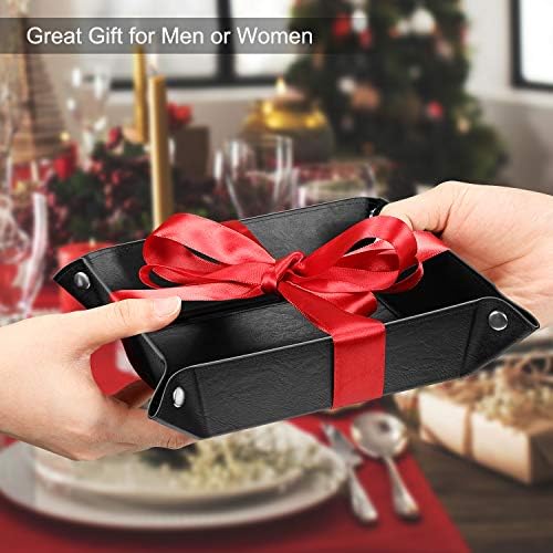 SITHON Valet Tray Desktop Storage Organizer PU Leather Catchall Tray - Image 3