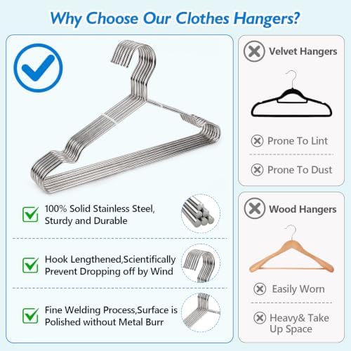 100 Pack Wire Hangers,Metal Hangers Bulk for Clothes | Heavy Duty Stainless Steel Hangers, Ultra-Thin Space-Saving Clothes Hangers for Closet, Laundry, Suits, Shirts & Coats - Image 4