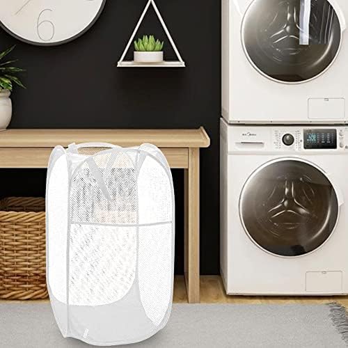 BATTOO Deluxe Strong Mesh Pop up Laundry Hamper Basket with Side Pocket for Laundry Room, Bathroom, Kids Room, College Dorm or Travel White - Image 5