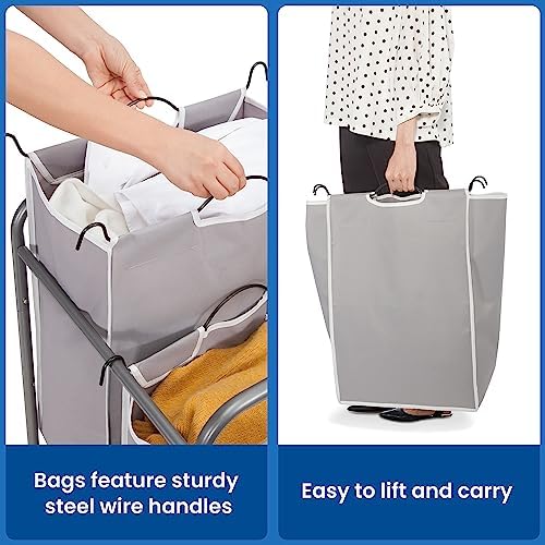 STORAGE MANIAC Laundry Sorter 2 Section, 90 L Gal Laundry Hamper with Wheels, Clothes Basket Separator Sorter, 2 Bag Rolling Cart and Removable Bags for Closet, Dorm, Collage, Grey - Image 5