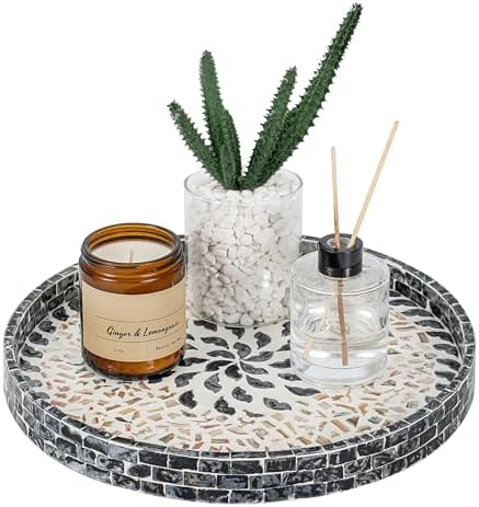 12.5" Lazy Susan for Table Top – Mother of Pearl Spinning Turntable Serving Tray, Marble Lazy Susan Organizer for Dining Table Centerpiece, Kitchen Island Decor, Bathroom Counter, Outdoor Use (Flower) by TerrekraftMakeLuxuryTraysAffordable