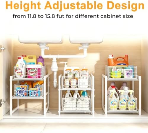 Under Sink Organizer, White 2-Tier Pull Out Cabinet Organizer - Image 7