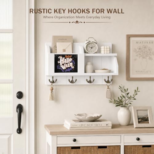 Rebee Vision Key Holder Wall Mount with Mail Organizer for Entryway, White - Image 6