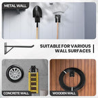 14" Large Heavy Duty Garage Hooks, 2-Pack Steel Garage Storage Hooks with Support Rods, Utility Wall Mount Hangers for Power Tools, Car Tires, Ladders, Chairs, Garden Tools and More - Image 5