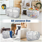 2 Pack Collapsible Laundry Baskets, Upgrade Pop Up Laundry Hamper with Convenient Bags, Foldable Laundry Basket Mesh Light Weight, Easy to Carry Clothes Hampers for Laundry, Dorm, Toys, Travel Grey - Image 7
