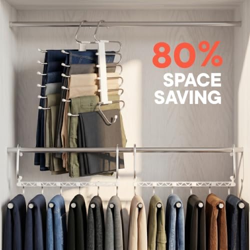 Campior Space Saving Pants Hangers 2 Pack, 6 Layer Jeans Hangers and Closet Organizer for Jeans, Scarves, & Skirts, Multi-Layer Hanger with Anti-Slip Stopper, Heavy-Duty S-Type Stainless Steel, Gray - Image 3