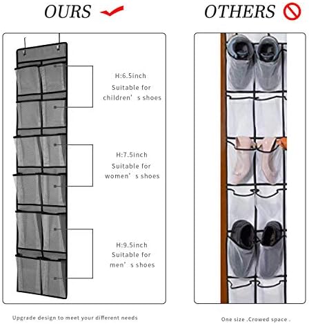 KEEPJOY Over The Door Shoe Organizer 2 Pack,Mesh Pockets Hanging Shoe Rack Over The Door,Shoe Storage Closet with 4 Hooks,Washable and Breathable Fabic,Large Size 57.5×12.6inch(Grey) - Image 2