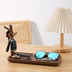 Walnut Wood Key Tray for Entryway Table, Jewelry Tray, Catchall Tray with 3 Stand Hanging Organizer, for Rings, Phone, Bracelets Watches - Image 4