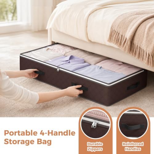 Budding Joy 6 Pack 95L Under bed Storage Containers Brown | Underbed Storage Bags for Blankets, Towels, Comforter, Sweaters, Linen Sheets, Wrapping Paper - Image 5
