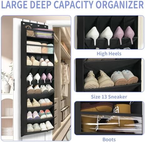 1 Pack 8 Shelves Over The Door Shoe Organizer, 68" Exlarge Deep Pockets - Image 4