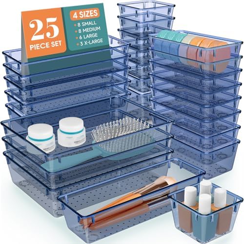 25 PCS Plastic Drawer Organizer Set, Makeup Organizers and Storage Bins by WOWBOX