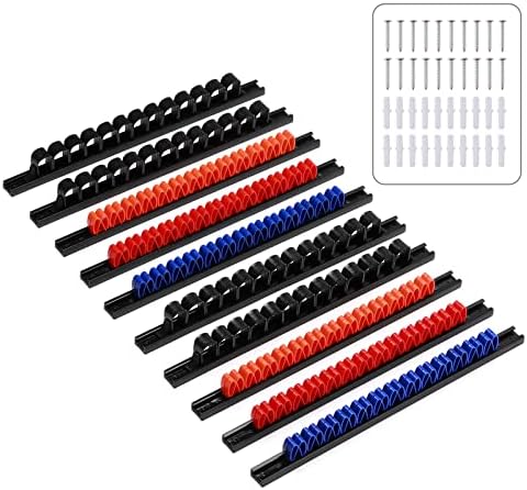 CASOMAN 10 pcs Screwdriver Organizer and Wrench Organizer, Wall Mount, Hand Tool Holder, Plastic Rail Wrench Hanger with Clips - Image 2