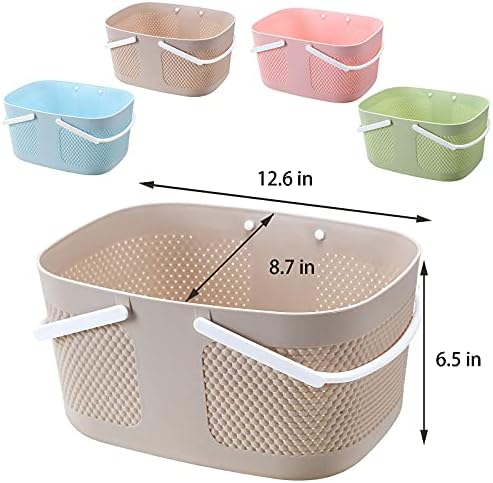 Portable Plastic Shower Caddy Basket Organizer with Handles, Khakis - Image 5
