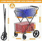 2-Tier Collapsible 400Lbs Heavy Duty Shopping Cart for Groceries - Image 2