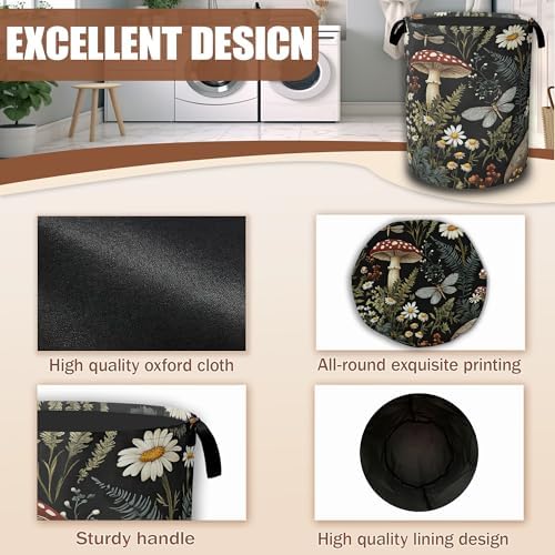 Wild Mushroom Forest Laundry Basket, Laundry Hamper Waterproof Oxford Cloth Tote Collapsible,Clothes Storage Bucket Decorative Toy Organizer For Bathroom Bedroom 16" x 20.8" - Image 5