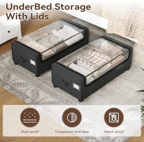 Under Bed Storage With Wheels, XXXXL Large Underbed Storage Organizer, 90L Capacity, for Shoes, Clothes, Blankets, Bedding - Image 2