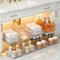 Masirs 2-Tier Clear Pull-Out Drawer Organizer - Sleek, Compact & Sturdy Makeup and Closet Organizer - Easy Assembly Kitchen Storage Solution, Ideal for Makeup, Tools, Medicines 4-Pack by Masirs