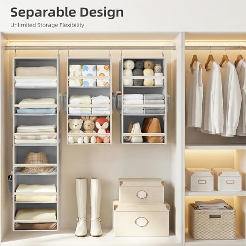 STORAGE MANIAC 6-Shelf Hanging Closet Organizer and Storage, 2 Separable 3-Shelf Haning Organizers for Closet, Collapsible Hanging Shelves Wardrobe Organization, College Dorm Room, Nursery, Gray - Image 4
