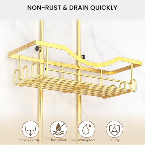 REINHARDT Adjustable Shower Caddy Hanging Rustproof Shower Organizer, Gold - Image 3