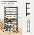 STO STO Expandable Shoe Rack, 10-Tier Metal Tall Shoe Rack for Garage, Up to 44 Pairs Adjustable Shoe Rack Storage for Front Door Entrance, Free Standing Shoe Rack Organizer for Entryway, Black - Image 3
