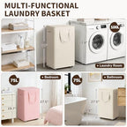 Goodpick 100L Large Rolling Laundry Basket with Wheels and Lid, White - Image 6