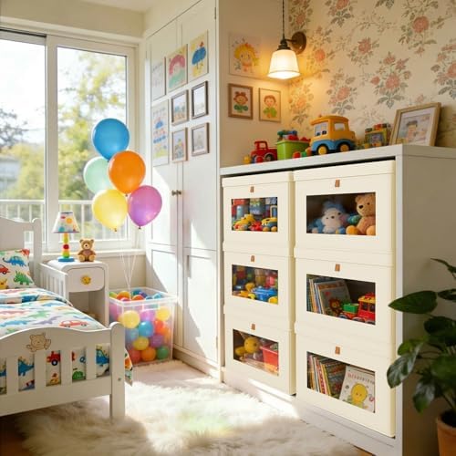 DIMJ Storage Bins with Lids - 6 Pack Fabric Closet Organizer with Window & Handles, Collapsible Decorative Storage Boxes for Shelves Under Bed, Books Clothes Blankets Sweaters Organization - Image 4