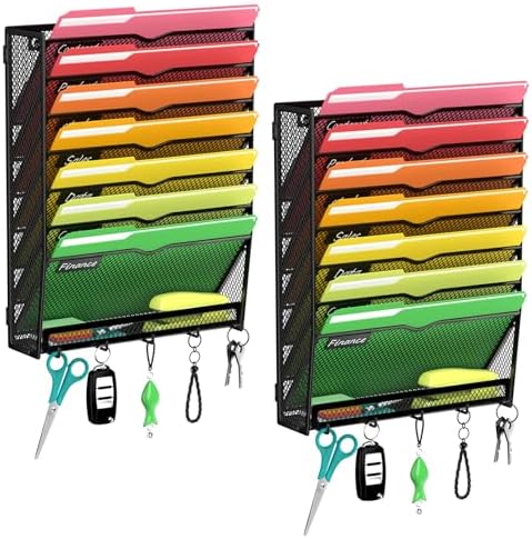 2Pack 8-Tier Wall File Organizer with Hook, Hanging File Organizer Black by Unknown