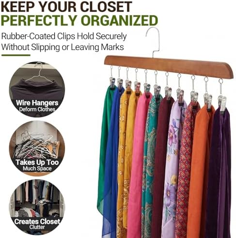 4-Pack Pants Hangers with Clips – 10 Clips Each, Space Saving Closet Organizer Hanger for Leggings, Jeans, Hats, Shorts, Belts, Scarves – Closet Organizer (4, Brown) - Image 5