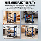 WORKPRO 3-Tier Service Utility Cart, 400LBS Plastic Rolling Cart with Handles & Lockable Wheels, Heavy Duty Storage Cart for Restaurant, Kitchen, Office, Garage, Warehouse - Image 5