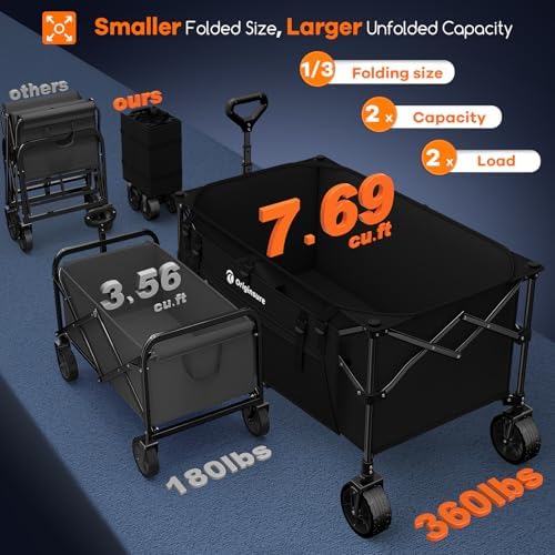 Originsure 220L Collapsible Beach Wagon Cart, 360lbs Heavy Duty, Black - Image 4